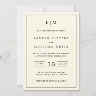 Invitation Lauren Crème Monogramme Mariage élégant