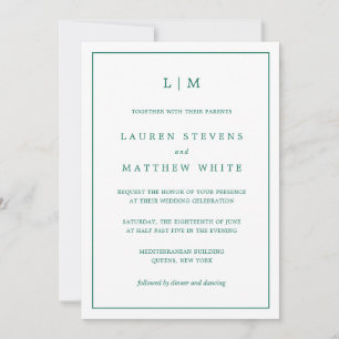 Invitation Lauren Emerald Green Monogramme Mariage élégant