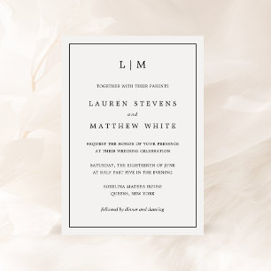 Invitation Lauren Noir et Blanc Monogramme Mariage élégant
