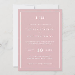 Invitation Lauren Pink Monogramme Mariage élégant