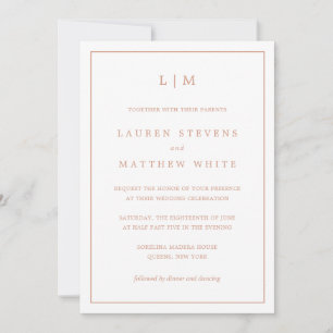 Invitation Lauren Rose Gold Monogramme Mariage élégant