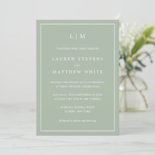 Invitation Lauren Sage Green Monogramme Mariage élégant