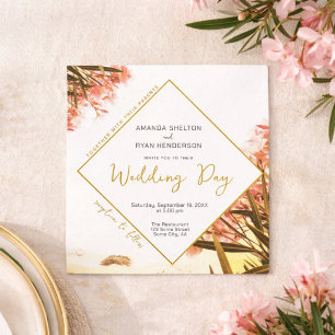 Invitation Laurier-rose orange sur la plage Fleurs de mariage