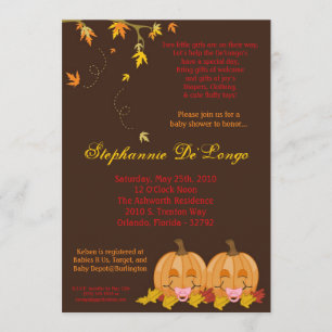 Invitation l'automne 5x7 laisse l'invitation JUMELLE de baby