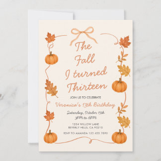 Invitation L'automne de mes treize ans, anniversaire citrouil