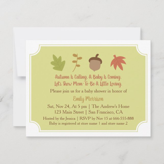 Invitation L'Automne Fait Appel, Baby shower Automne Invitati (Devant)