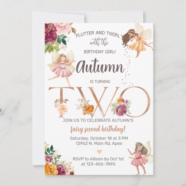 Invitation L'automne fée fille de deuxième anniversaire invit (Devant)
