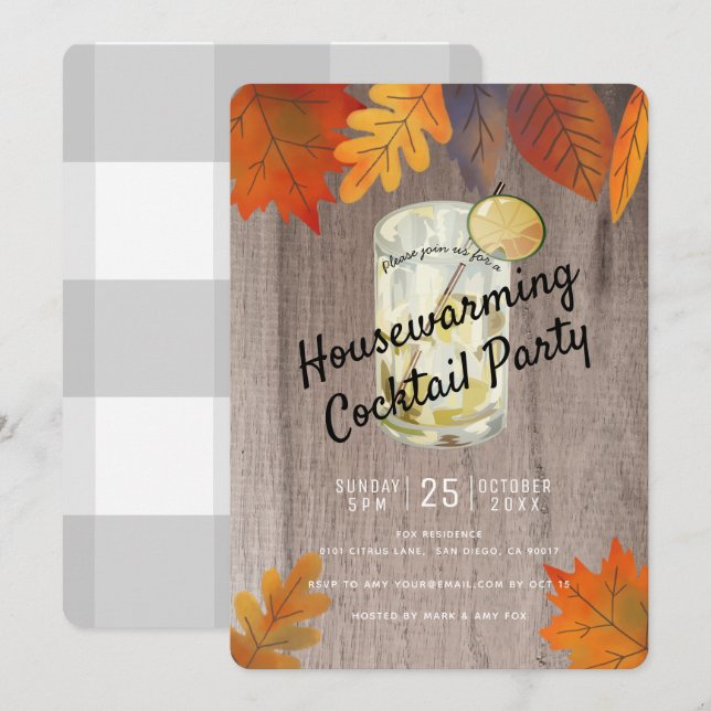 Invitation L'automne Feuilles Accueil Cocktail Fête Bois (Devant / Derrière)