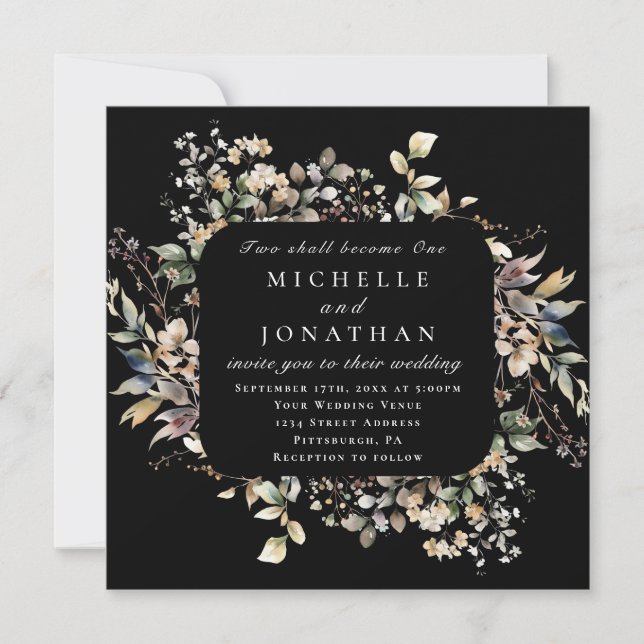 Invitation L'automne laisse Floral sur la Bible Noire Verse M (Devant)