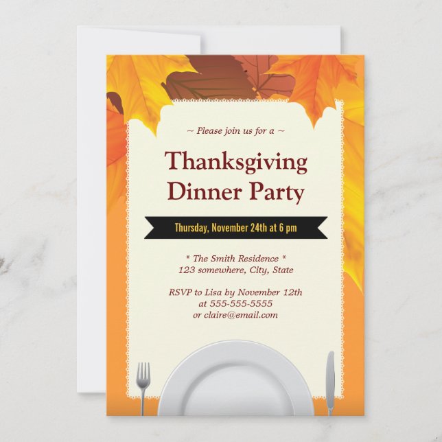 Invitation L'automne laisse les outils de restauration Thanks (Devant)