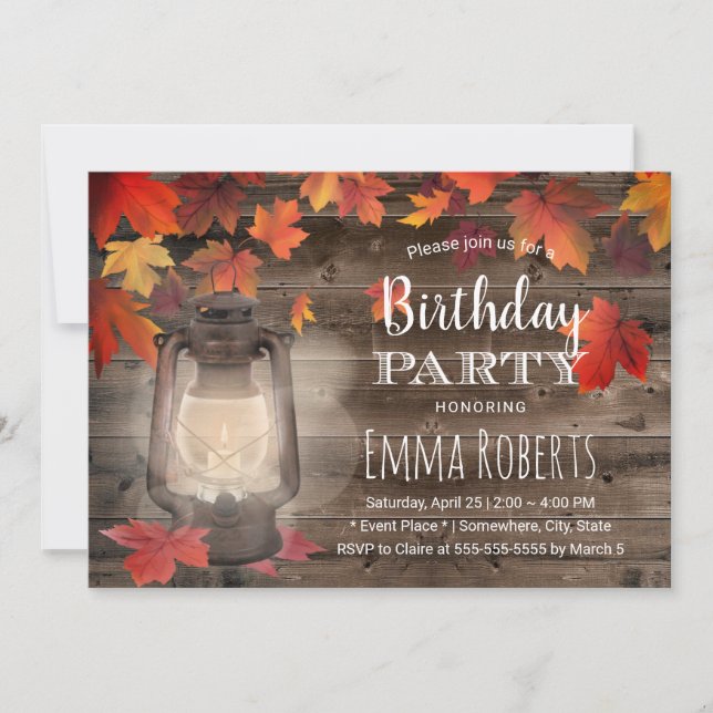 Invitation L'automne laisse Vintage Lanterne Rustique Anniver (Devant)