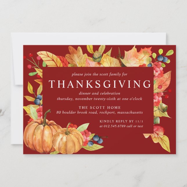 Invitation L'automne part Citrouille Thanksgiving Dîner Invit (Devant)