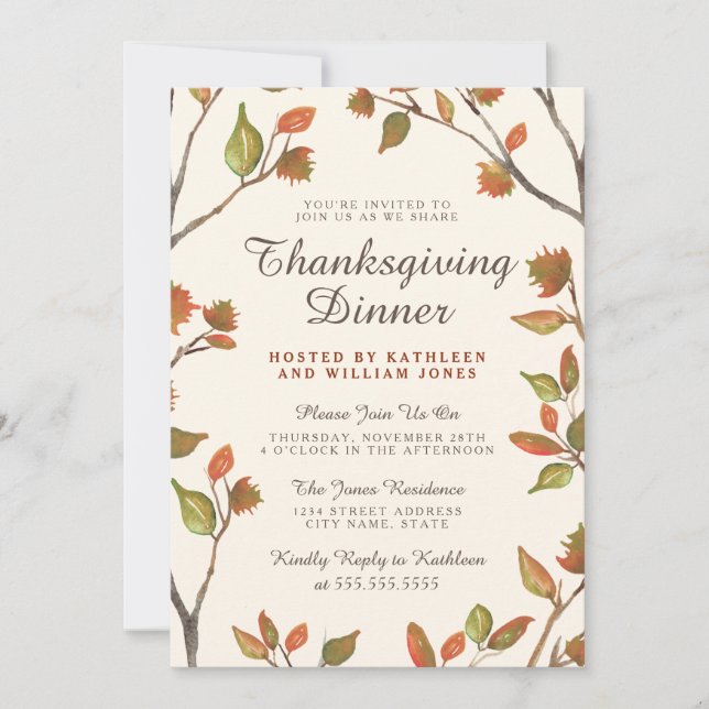 Invitation L'Automne Parte Du Dîner D'Action De Thanksgiving (Devant)