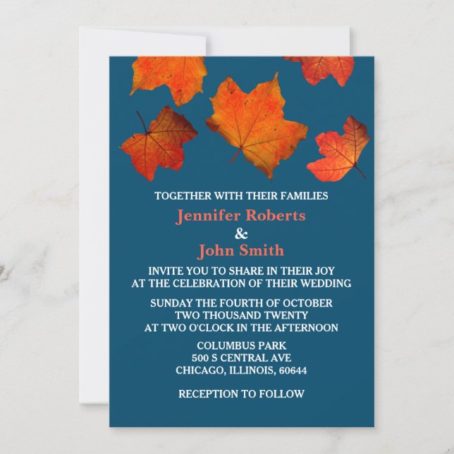 Invitation L'automne russe laisse brûler le Mariage bleu oran (Devant)