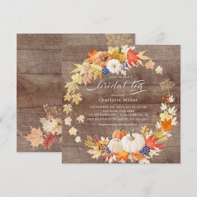 Invitation L'automne rustique quitte le thé de la nuptiale Ci (Devant / Derrière)