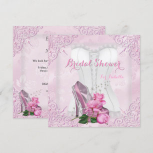 Invitation Lavabo de Mariage Rose Rose Talon Haut Dentelle Da