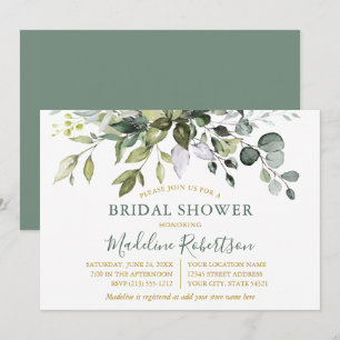 Invitation Lavage à l'eau Vert Sauge Or Fête de Mariage