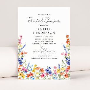 Invitation Lavage de Bride Fleurs Sauvages Colorées