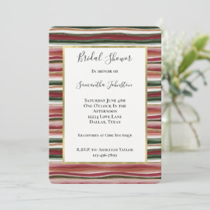 Invitation Lavage de brosse rouge rose vert or bandes de mari