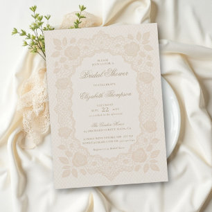 Invitation Lavage de dentelle vintage ivoire Crème Rose pour