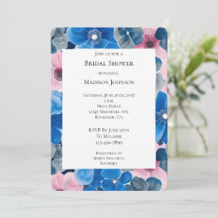 Invitation Lavage de mariage floral bleu rose chic