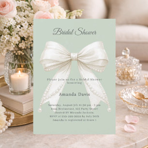 Invitation Lavage de mariée vert sauge perles d'ivoire Shower