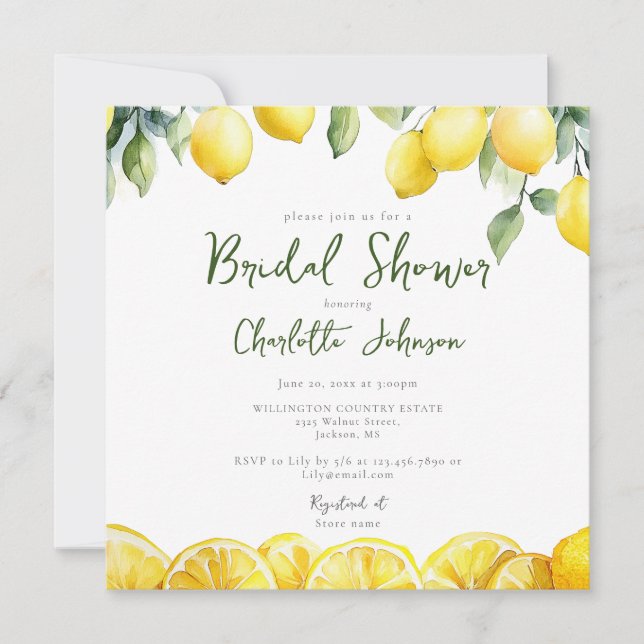 Invitation Lavage Moderne Citron Citron Bridal Shower (Devant)