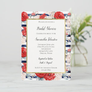 Invitation Lavages de mariée floraux rayés bleus rouges blanc