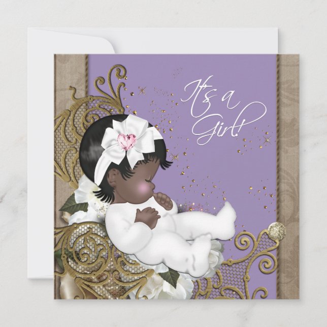 Invitation Lavande Africaine Américaine Baby Girl Douche (Devant)