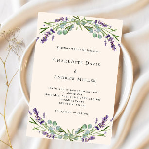 Invitation Lavande beige vert pourpre fleurs mariage