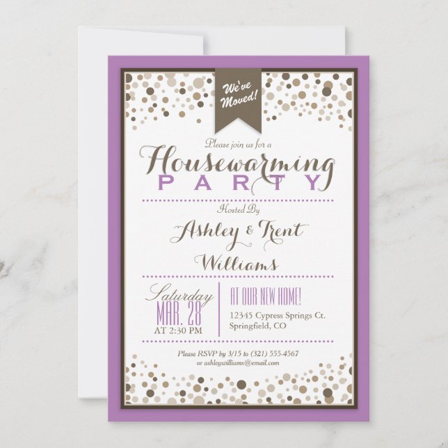 Invitation Lavande, Blanc et Taupe Houseréchauffer Party (Devant)