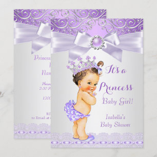 Invitation Lavande Blanc Lilac Princesse Baby Shower Brunette