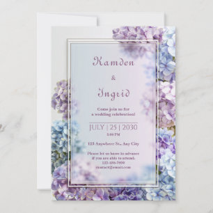 Invitation Lavande Bleu Hydrangea Soft Focus Cadre de Mariage