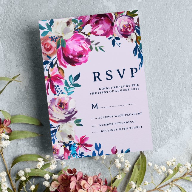 Invitation Lavande bleu rose violet blanc floral RSVP (Lavender pink blue purple white floral RSVP )