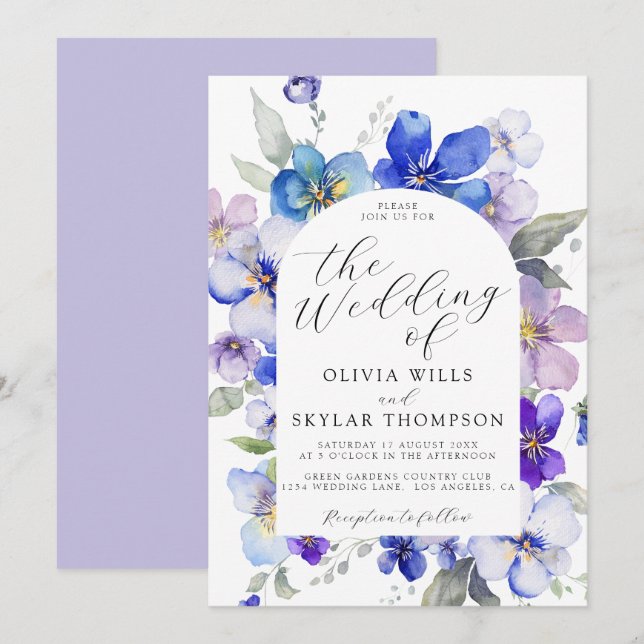 Invitation Lavande bleu violet Mariage de fleurs de marine Ma (Devant / Derrière)