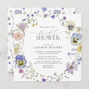 Invitation Lavande Bleue vintage Pressée Douche Fleur sauvage