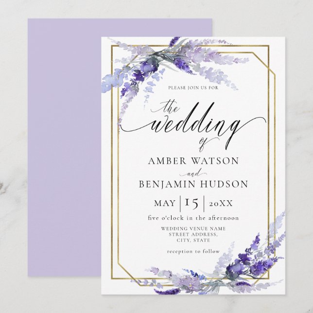 Invitation Lavande Botanique Floral Dusty Puple Mariage (Devant / Derrière)