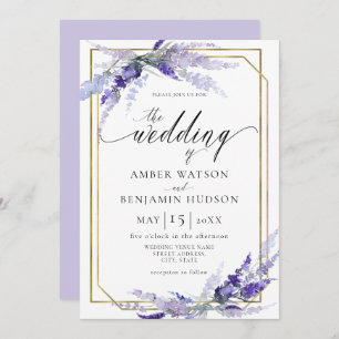 Invitation Lavande Botanique Floral Dusty Puple Mariage