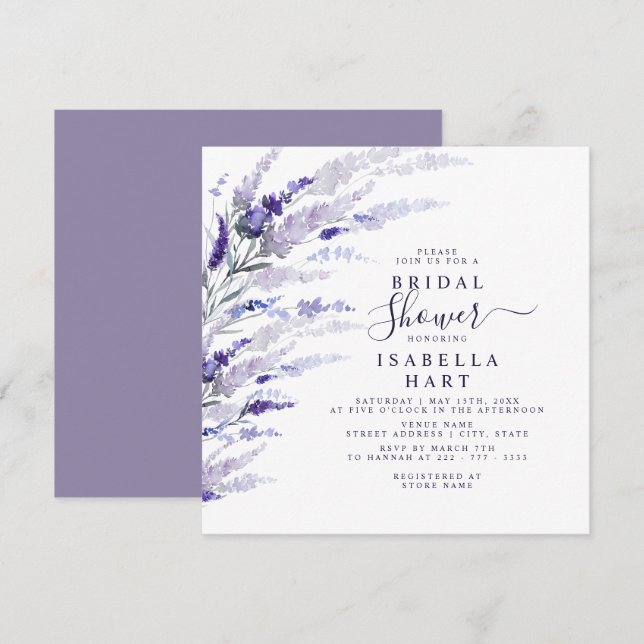 Invitation Lavande Botanique Floral Fête des mariées Mauve (Devant / Derrière)