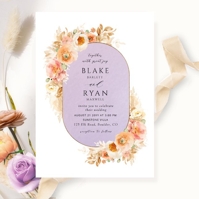 Invitation Lavande chic, broyage blanc et Mariage ovale crème (Créateur téléchargé)