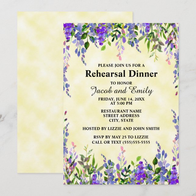 Invitation Lavande d'aquarelle Floral JauneRépétition de mari (Devant / Derrière)