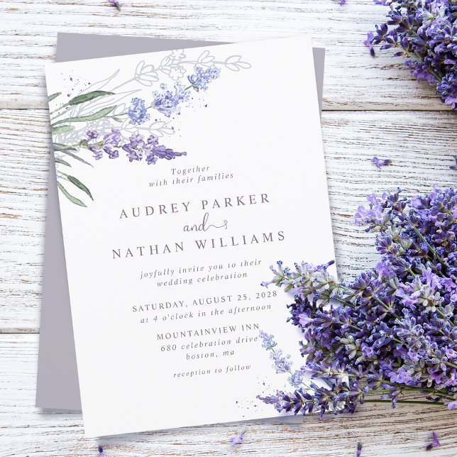 Invitation Lavande d'aquarelle romantique Mariage floral (Créateur téléchargé)