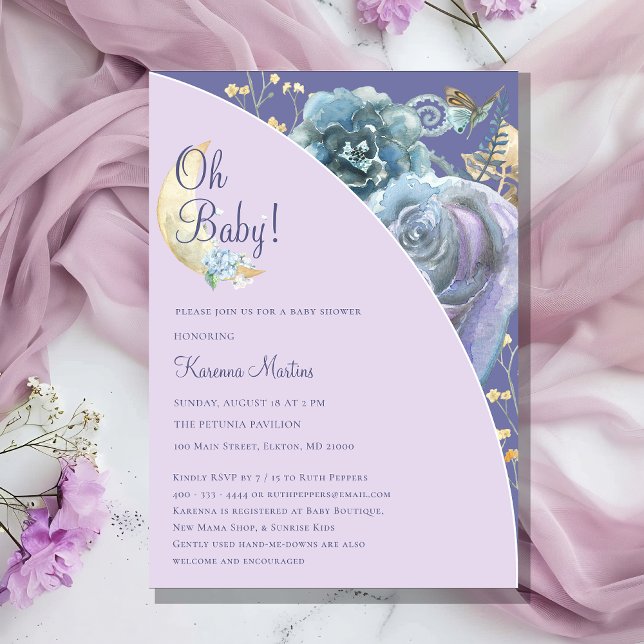 Invitation Lavande de Lune Whimsical Purple Oh Baby shower (Créateur téléchargé)