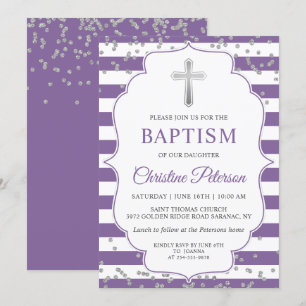 Invitation Lavande de Parties scintillant d'argent Baptême de