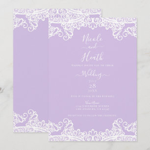 Invitation Lavande & dentelle blanche Mariage élégant