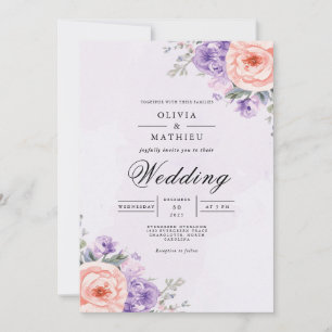Invitation Lavande douce Coral Floral Romance Mariage