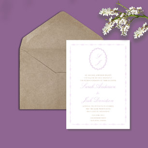 Invitation Lavande Élégant Monogramme floral minimal