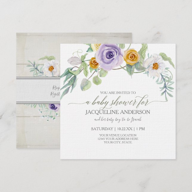 Invitation Lavande en Ambre Rose Floral Baby shower fille (Devant / Derrière)
