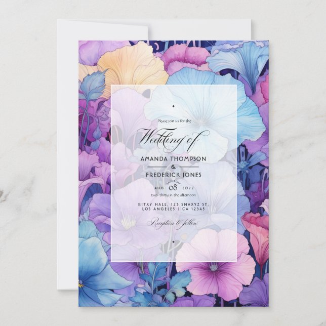 Invitation Lavande et Aqua Floral Mariage (Devant)