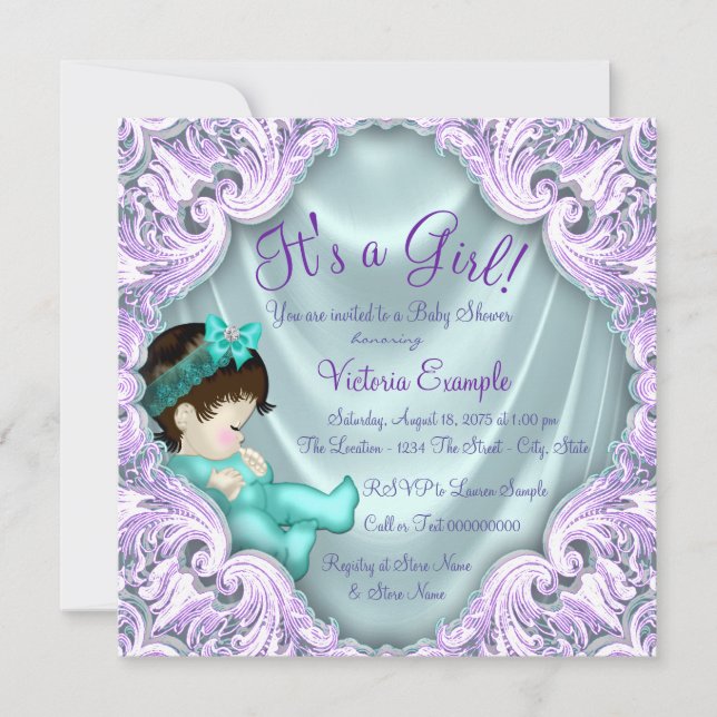 Invitation Lavande et Baby shower Turquoise (Devant)